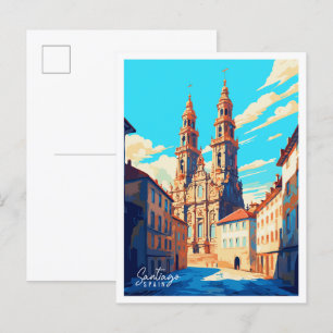 Santiago Spain vintage travel illustration Postcard