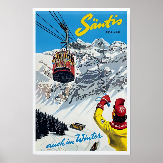 Säntis Switzerland Vintage Ski Poster - Framed (Front)