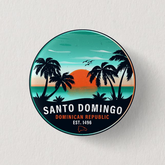 Santo Domingo Dominican Republic Retro Sunset 60s Button (Front)