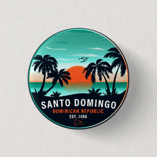 Santo Domingo Dominican Republic Retro Sunset 60s Button