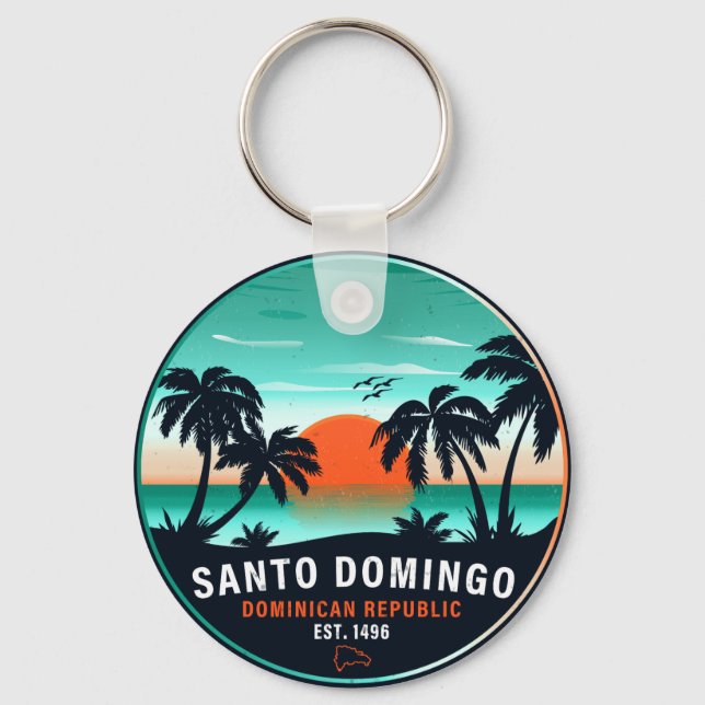 Santo Domingo Dominican Republic Retro Sunset 60s Keychain (Front)