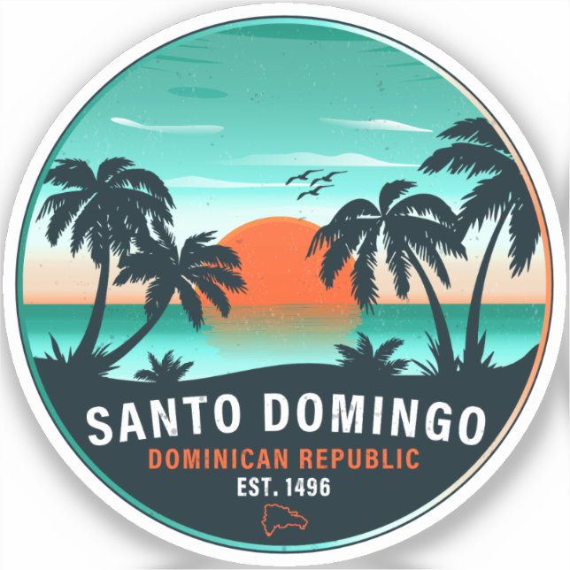 Santo Domingo Dominican Republic Retro Sunset 60s Sticker (Front)