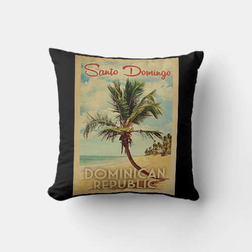 Santo Domingo Palm Tree Vintage Travel Throw Pillow