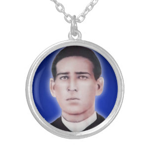 SANTO TORIBIO ROMO MEDALLA REDONDA PLATEADA SILVER PLATED NECKLACE