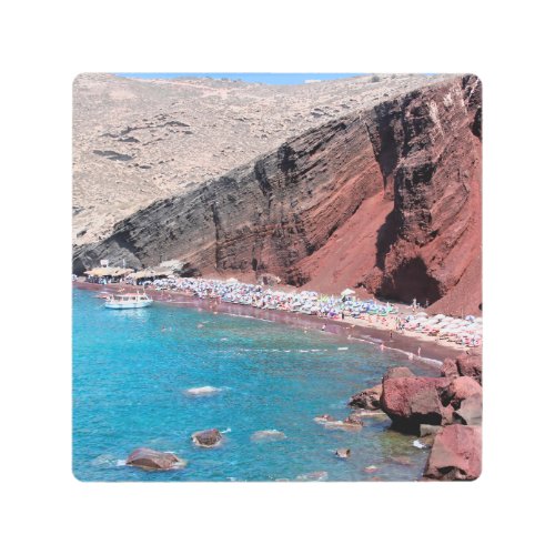 Santorias Red Rock Beach Serene Beauty Metal Print