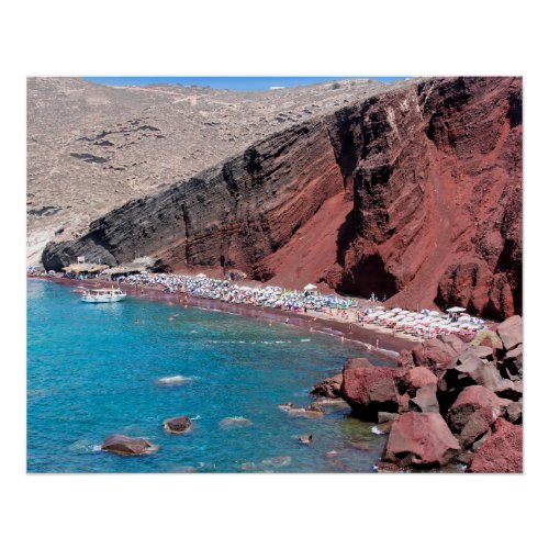 Santorias Red Rock Beach Serene Beauty Poster