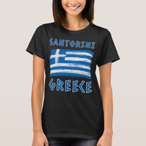 Santorini And Flag Of Greece Womens T_Shirt