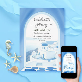 Santorini arch destination bachelorette weekend  invitation