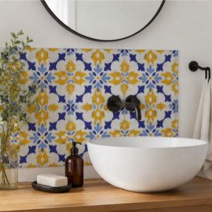 Santorini Aura Gold Floral Coastal Mediterranean Ceramic Tile