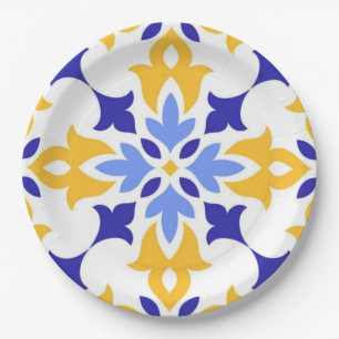 Santorini Aura Gold Floral Coastal Mediterranean Paper Plates