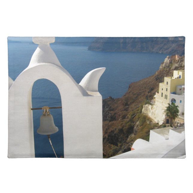 Santorini Bell Tower in the Afternoon Sun Cloth Placemat (Front)