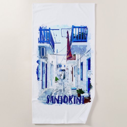 Santorini Blue and White Travel Beach Towel