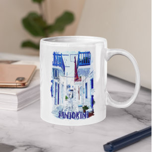 Santorini Blue and White Travel Coffee Mug