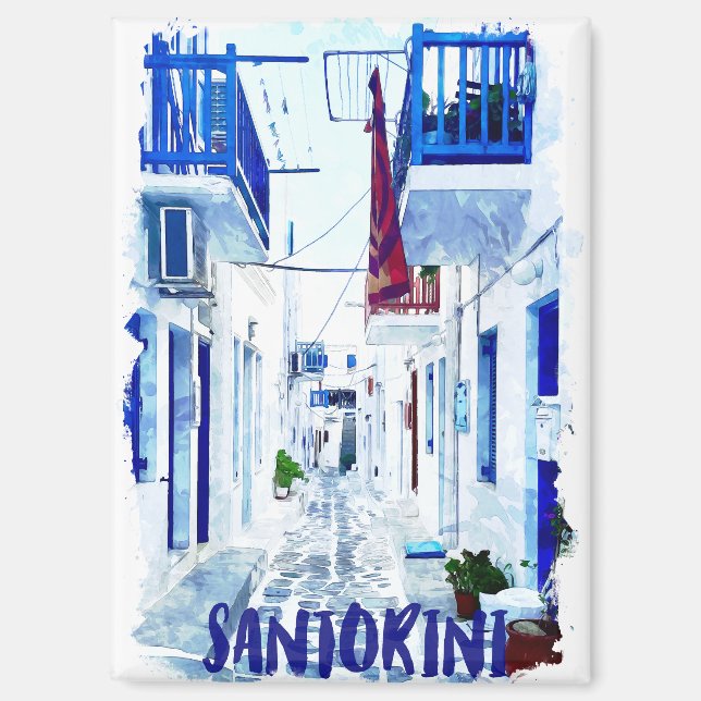 Santorini Blue and White Travel Magnet (Front)
