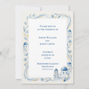 Santorini Blue Botanical Wedding Invitation