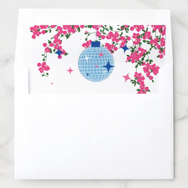 Santorini Blue Disco Ball Pink Bougainvillea Envelope Liner (In Envelope)