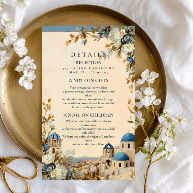Santorini Blue Dome Botanical Elegance Enclosure Card (Creator Uploaded)