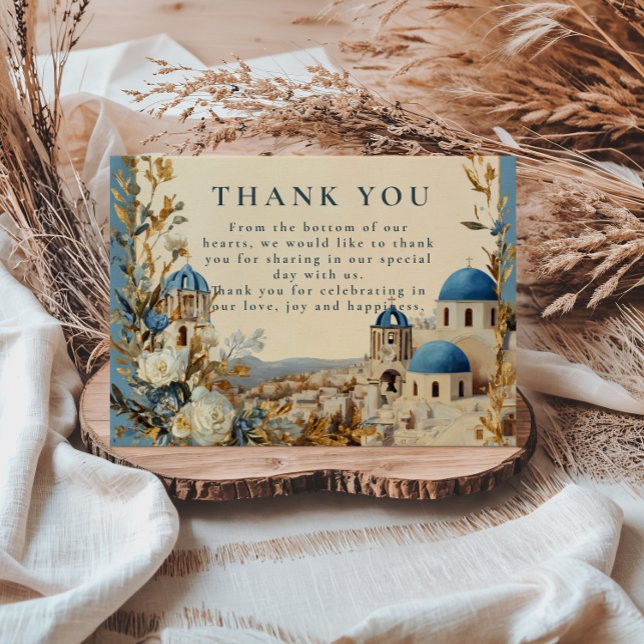 Santorini Blue Dome Botanical Elegance Thank You Card (Creator Uploaded)