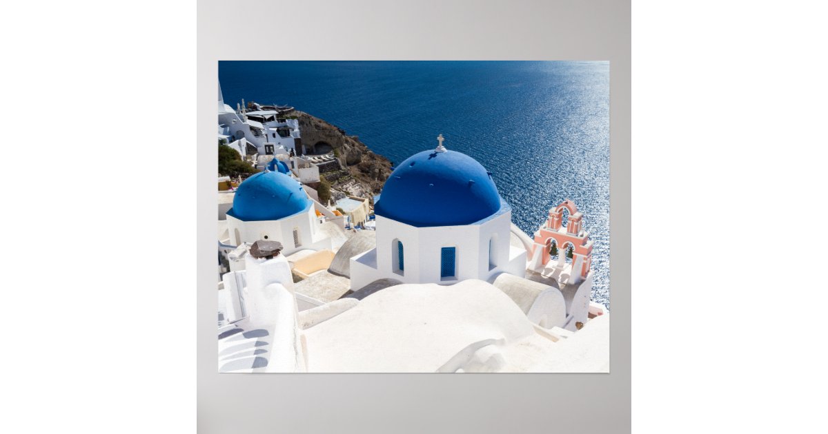 Santorini - Blue domed church at Oia poster | Zazzle