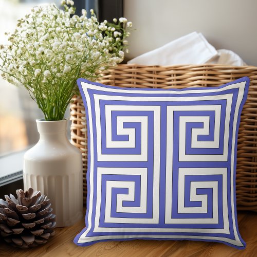 Santorini Blue Greek Key Geometric Pattern Outdoor Pillow