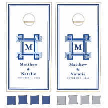 Santorini Blue Mediterranean Greek Key Monogram