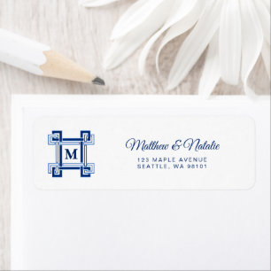 Santorini Blue Mediterranean Greek Key Monogram Label