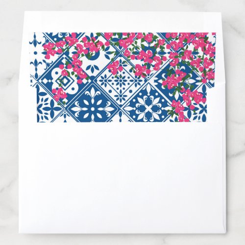 Santorini Blue Tile Bougainvillea Mediterranean  Envelope Liner