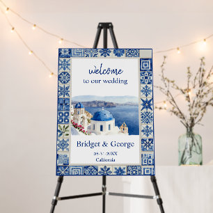 Santorini Blue Tile Destination Wedding welcome Foam Board