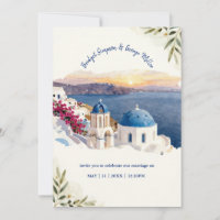 Santorini Blue Watercolor Destination Wedding