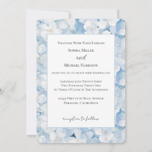 Santorini Blue White Floral Wedding Invitation