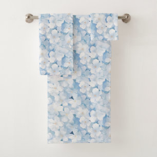 Santorini Blue White Flowers Bath Towel Set