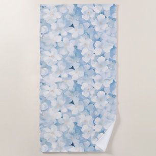 Santorini Blue White Flowers Beach Towel