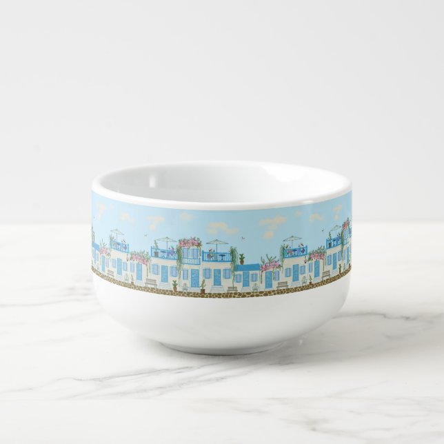 Santorini Blue White Greek Island Coastal Kitchen Soup Mug (Front)