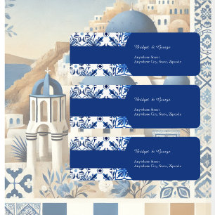 Santorini Blue white Mediterranean Wedding address Label