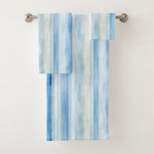 Santorini Blue White Stripes Bath Towel Set