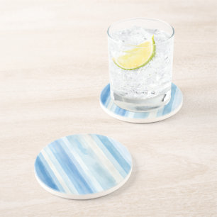 Santorini Blue White Stripes   Coaster