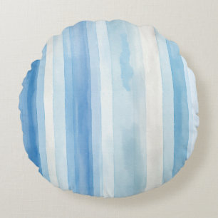 Santorini Blue White Stripes Round Pillow