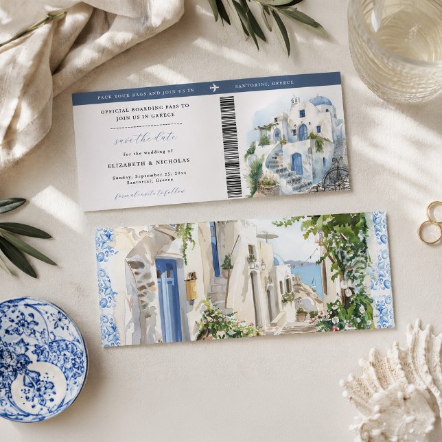Santorini Boarding Pass Save the Date Raffle Tickets (Creator Uploaded)