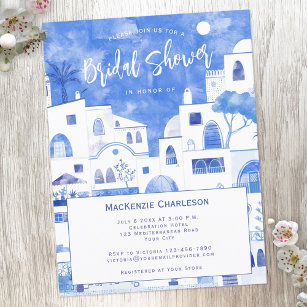 Santorini Bridal Shower Invitation Postcard