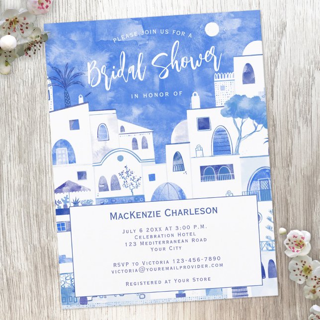 Santorini Bridal Shower Invitation Postcard (Creator Uploaded)