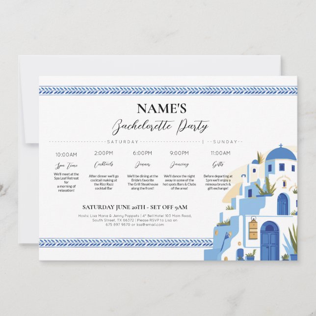 Santorini Bridal Shower Itinerary Greece Greek  Invitation (Front)