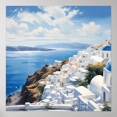 Santorini by the Sea Poster