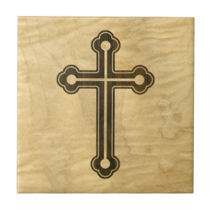 Santorini Christian Cross Wooden Maple Rosewood Ceramic Tile