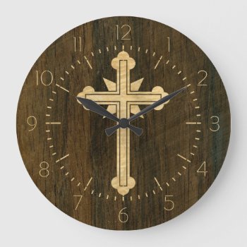 Santorini Christian Cross Wooden Maple Rosewood Large Clock by Hakonart at Zazzle