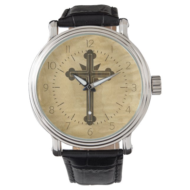 Santorini Christian Cross Wooden Maple Rosewood Watch (Front)