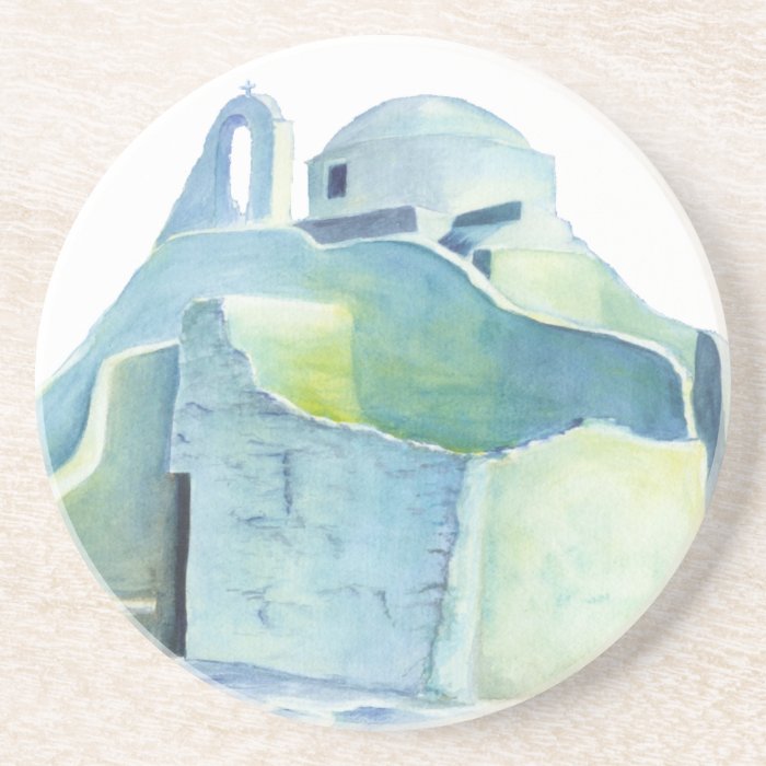 santorini church beverage coaster