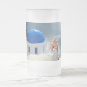 Santorini Church in the Afternoon Sun Frosted Glass Beer Mug