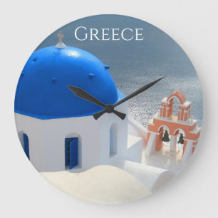 Santorini Church in the Afternoon Sun Large Clock