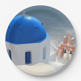Santorini Church in the Afternoon Sun Paper Plates