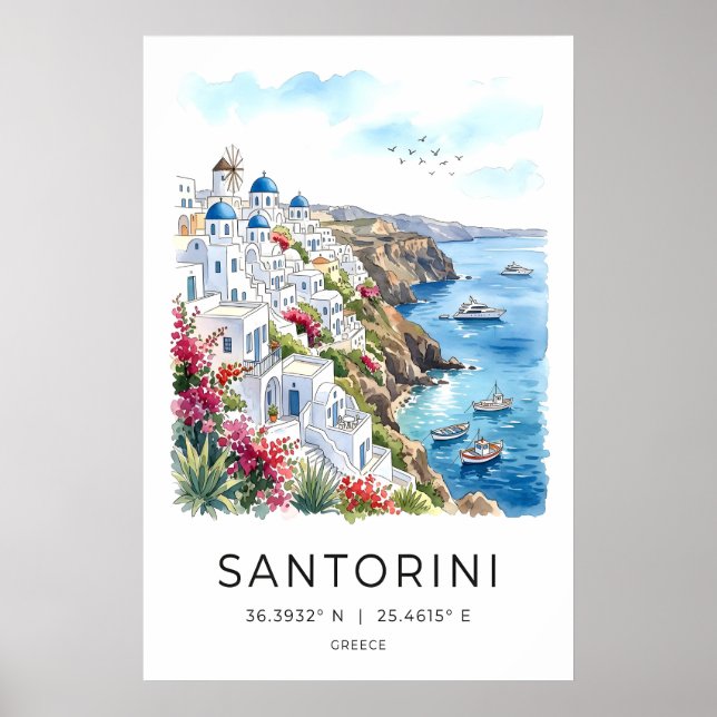 Santorini Cliffside Art Print Aegean Sea View (Ma (Front)